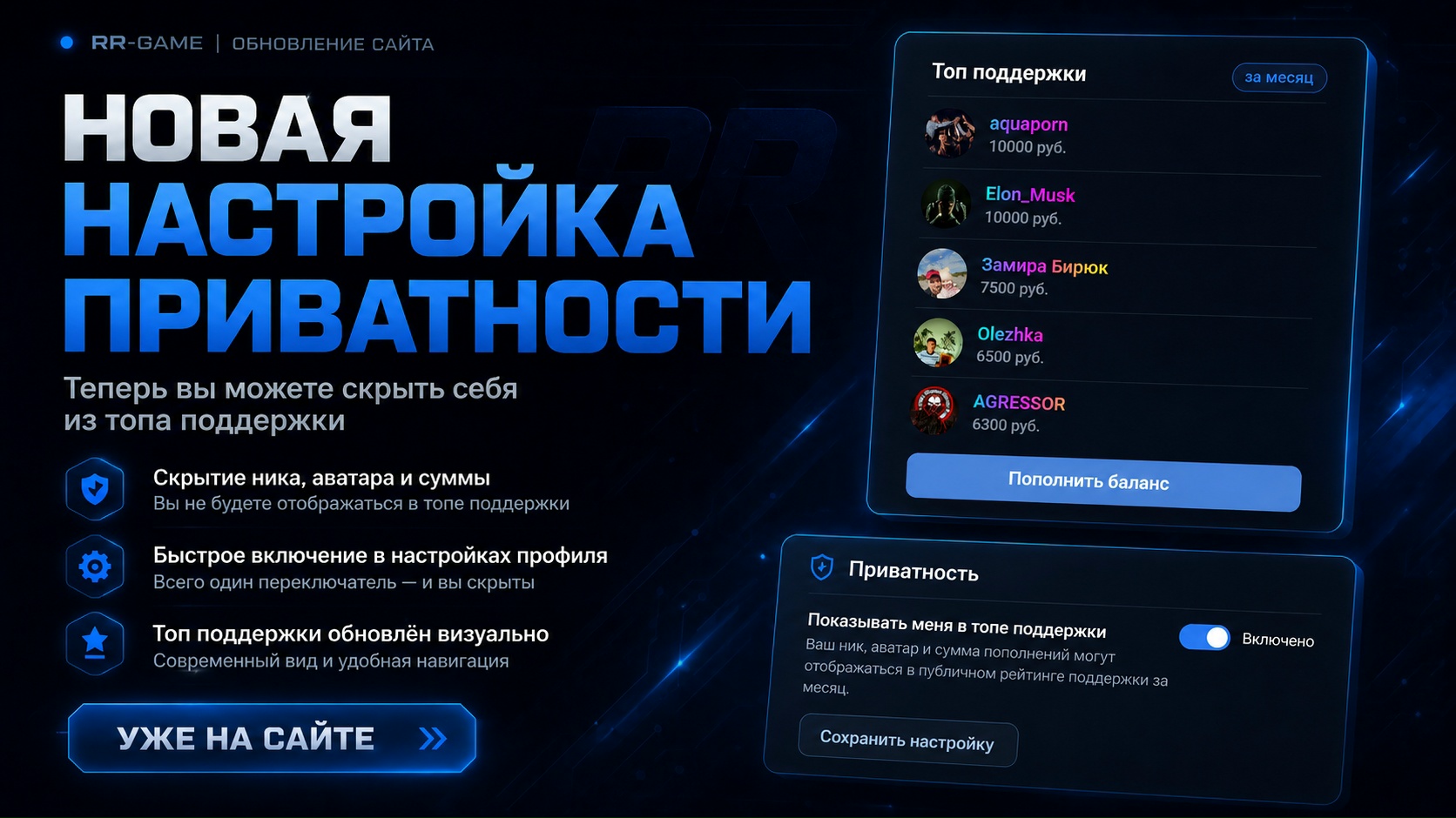 Управляйте отображением в топе поддержки